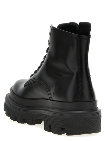 Dolce & Gabbana Black Ankle Boots With Chunky Platform And Logo Plaque In Leather Blend Man In Black