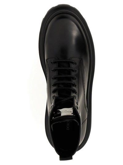 Dolce & Gabbana Black Ankle Boots With Chunky Platform And Logo Plaque In Leather Blend Man In Black