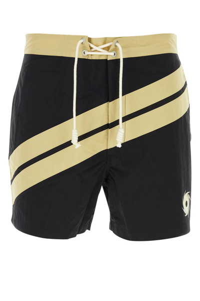 Shop Palm Angels Two-tone Nylon Swimming Shorts In Black/beige