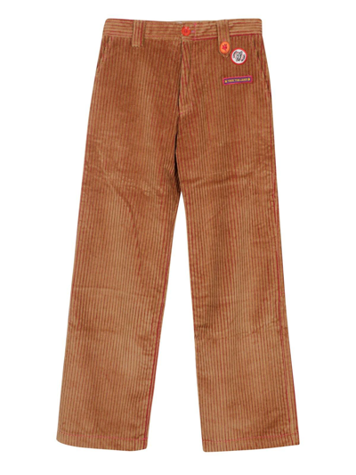 Shop Cormio Logo Patches Velvet Pants In Camel