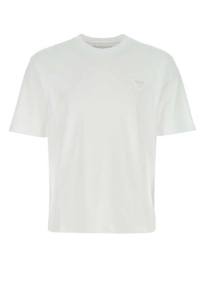 Shop Prada Logo Detailed Crewneck T-shirt In White