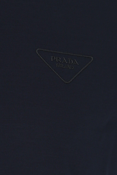 Shop Prada Navy Blue Stretch Cotton T-shirt