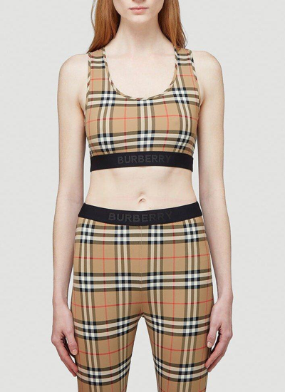 Shop Burberry Vintage Check Sports Bra In Camel Check