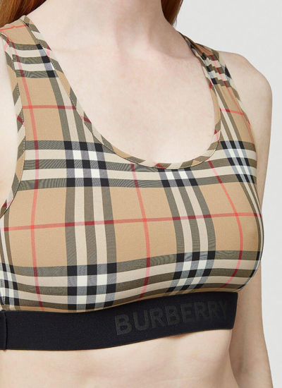 Shop Burberry Vintage Check Sports Bra In Camel Check