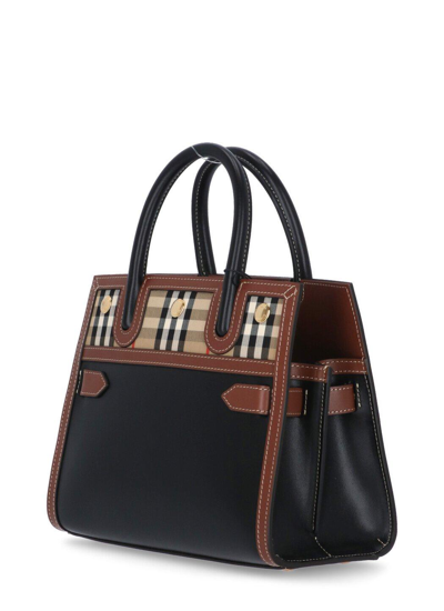 Shop Burberry Vintage Checked Title Mini Tote Bag In Black-archive Beige