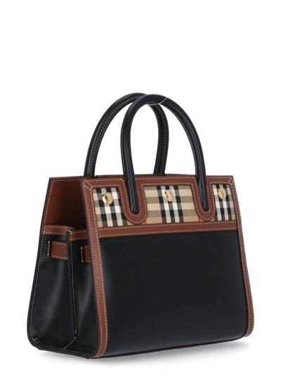 Shop Burberry Vintage Checked Title Mini Tote Bag In Black-archive Beige