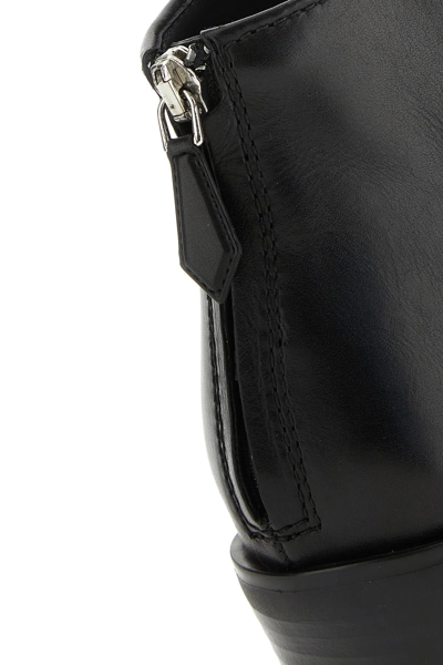 Miu Miu Leather Thong Ankle Boots In Nero