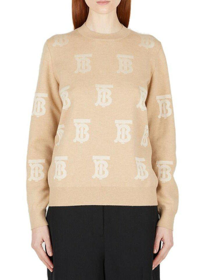 Shop Burberry Tb Logo Monogram Crewneck Sweater