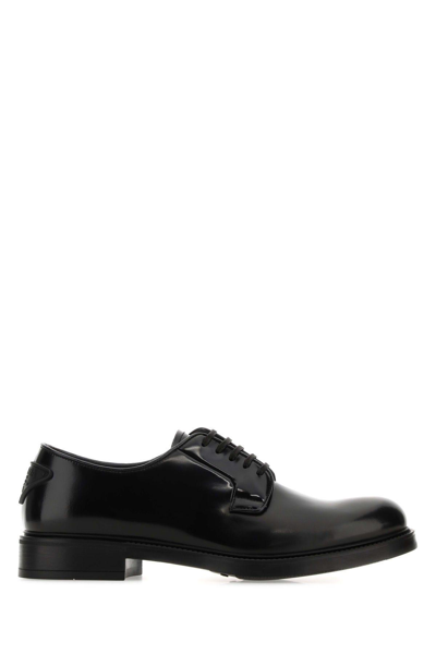 Shop Prada Black Leather Lace-up Shoes In Nero