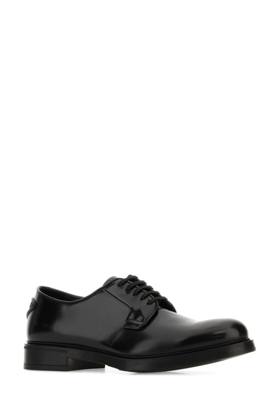 Shop Prada Black Leather Lace-up Shoes In Nero