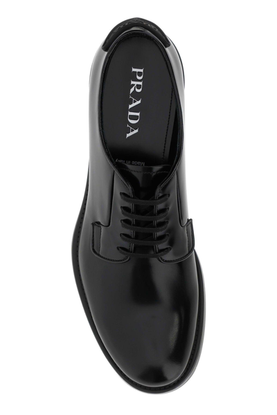 Shop Prada Black Leather Lace-up Shoes In Nero