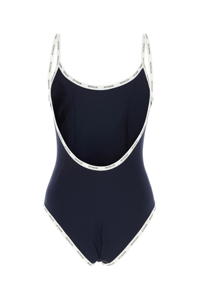 Shop Moncler Midnight Blue Stretch Nylon Swimsuit In Blue/white