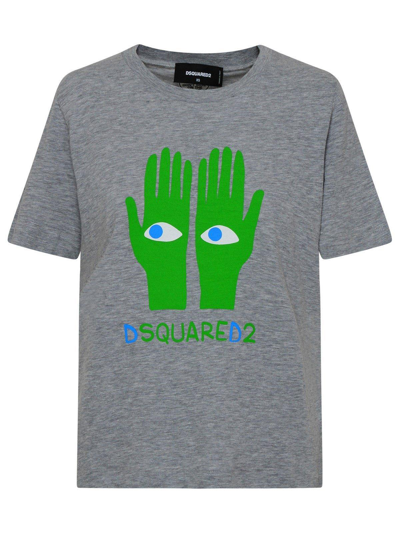 Shop Dsquared2 Graphic Print Crewneck T-shirt In Grey/blue/green