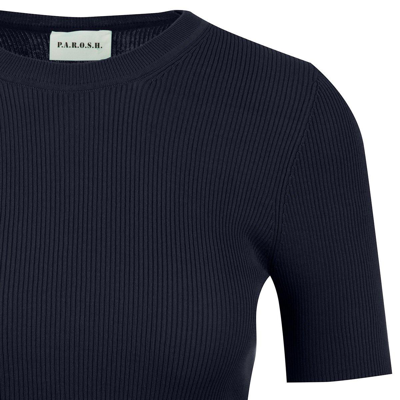 Shop P.a.r.o.s.h Fine Ribbed Crewneck T-shirt In Navy Blue