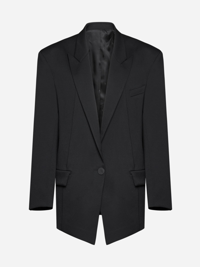 Shop Attico Glen Wool Oversized Blazer In Black