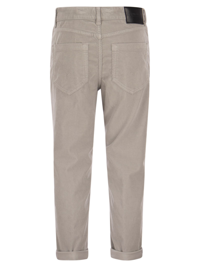 Shop Dondup Koons - Multi-striped Velvet Trousers With Jewelled Buttons In Light Grey