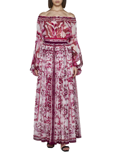 Shop Dolce & Gabbana Skirt In Tris Maioliche Fuxia
