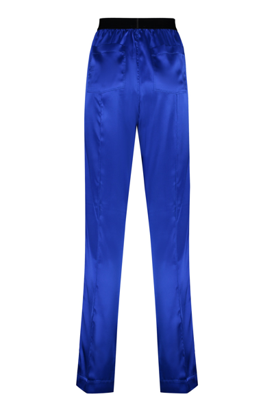 Shop Tom Ford Silk Trousers In Blue