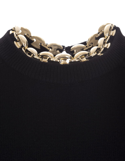 Shop Rabanne Black Long Dress With Chain On Neckline In Nero