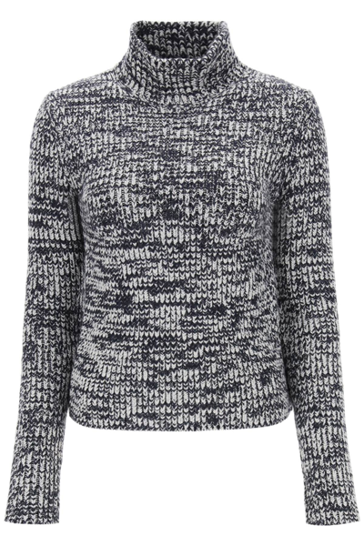 Shop Tom Ford Melange-effect Turtleneck Sweater In Black Chalk (white)
