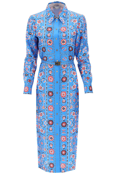 Shop Tory Burch Chemisier Dress In Printed Twill In Azure Pisces Dream (blue)