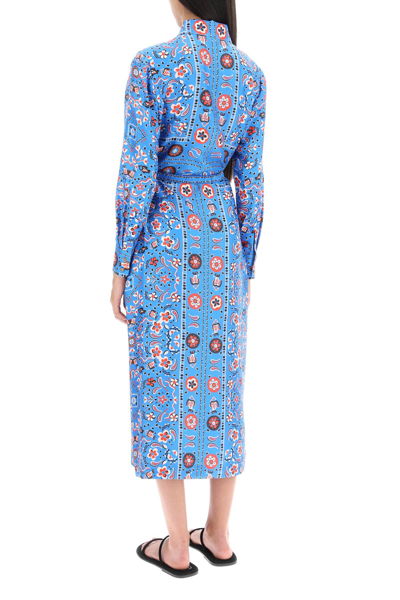 Shop Tory Burch Chemisier Dress In Printed Twill In Azure Pisces Dream (blue)