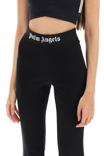 Shop Palm Angels Flared Joggers With Logoed Waistband In Black Black (black)