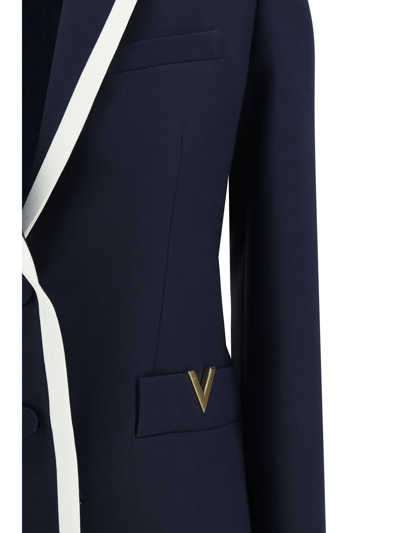 Shop Valentino Blazer Jacket In Navy/avorio