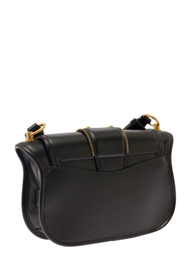 Shop Balmain Blaze Black Shoulder Bag With Decorative Zip And Maxi Logo In Smooth Leather Woman