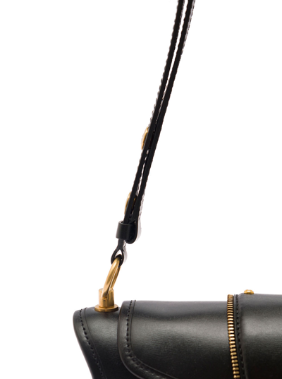 Shop Balmain Blaze Black Shoulder Bag With Decorative Zip And Maxi Logo In Smooth Leather Woman