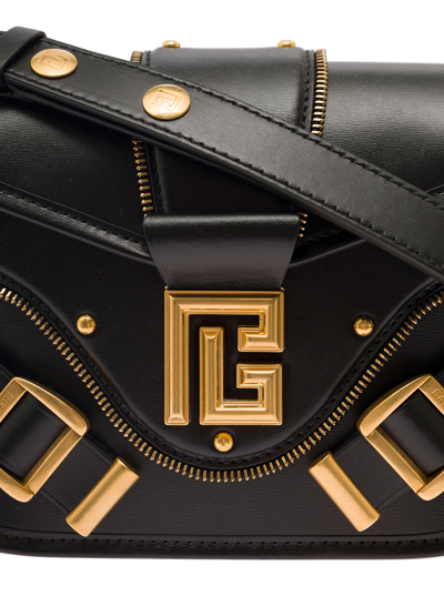 Shop Balmain Blaze Black Shoulder Bag With Decorative Zip And Maxi Logo In Smooth Leather Woman