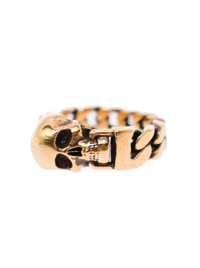 Shop Alexander Mcqueen Gold-colored Chain Ring With Skull Detail In Brass Man In Metallic