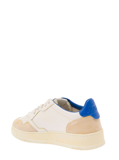 Shop Autry White Medalist Super Vintage Low Sneakers With Suede Details In Leather Man In Multicolor