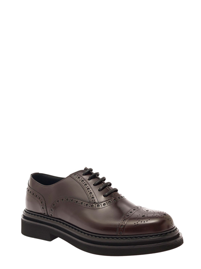 Shop Dolce & Gabbana Brown Derby Shoes With Black Chunky Sole In Leather Man