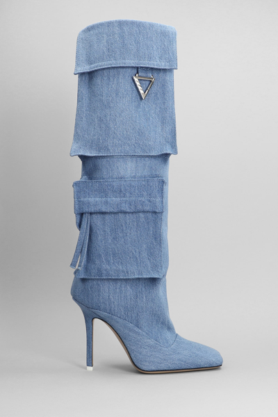 Shop Attico Sienna High Heels Boots In Cyan Cotton