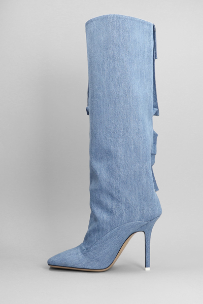 Shop Attico Sienna High Heels Boots In Cyan Cotton