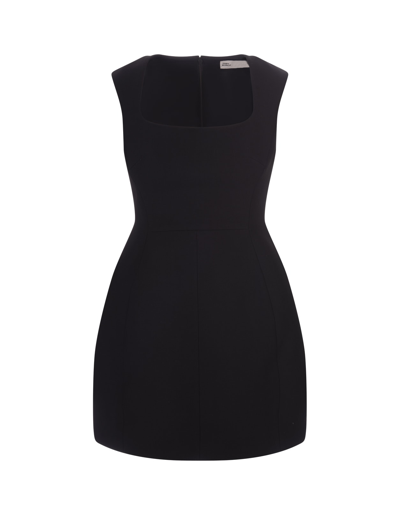 Shop Tory Burch Black Wool Mini Dress In Nero