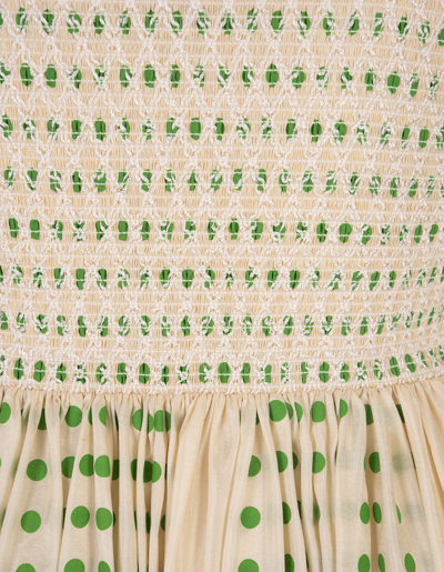 Shop Tory Burch Silk Midi Dress With Green Polka Dot Print In Verde
