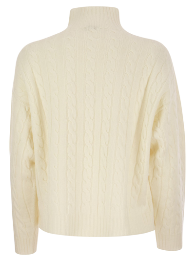 Shop Peserico Plaited Jumper In Wool-silk And Cashmere Blend In Cream