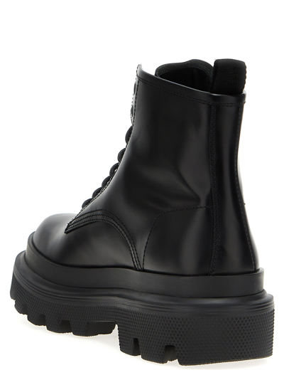 Dolce & Gabbana Black Ankle Boots With Chunky Platform And Logo Plaque In Leather Blend Man In Black