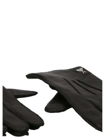 Shop Ami Alexandre Mattiussi De Coeur Slip-on Gloves In Black
