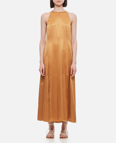 Shop Loulou Studio Mina Silk Satin Dress In Brown