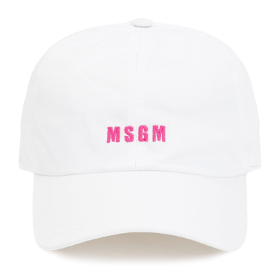 Shop Msgm Logo Embroidered Baseball Cap In White