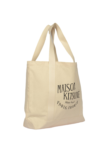 Shop Maison Kitsuné Logo Print Tote In Ecru