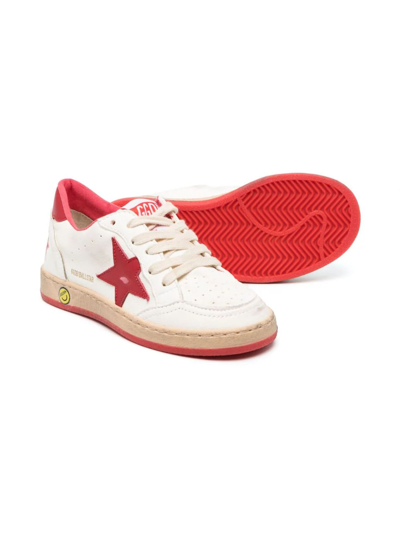 Shop Golden Goose White And Red Calf Leather Sneakers In Bianco