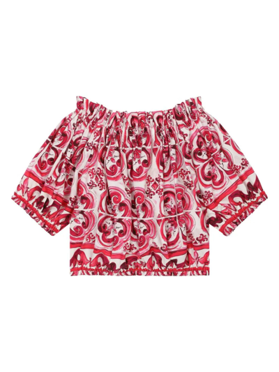 Shop Dolce & Gabbana Crimson Red And White Cotton Top In Rosso