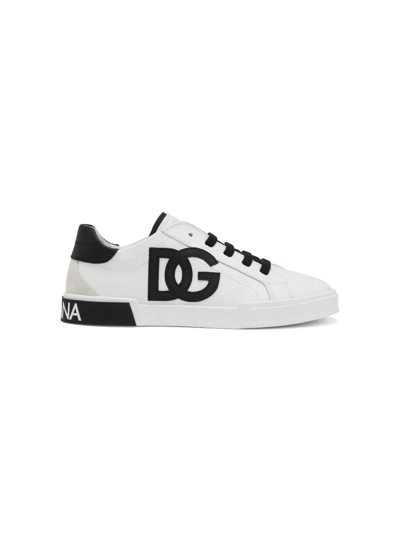Shop Dolce & Gabbana White Calf Leather Sneakers In Bianco