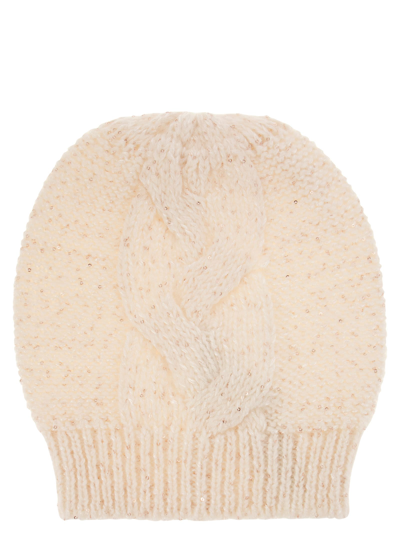 Shop Peserico Wool, Silk And Cashmere Braided Cap In Cream