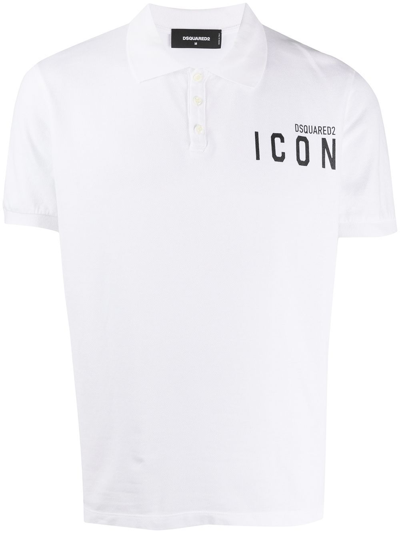 Shop Dsquared2 White Icon Print Cotton Polo Shirt