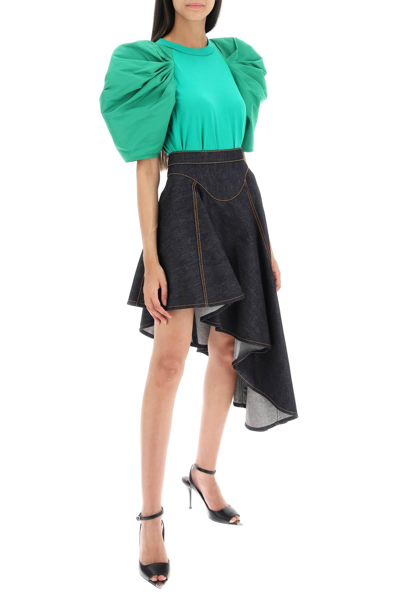 Shop Alexander Mcqueen T-shirt With Ruched Balloon Sleeves In Poly Faille In Green